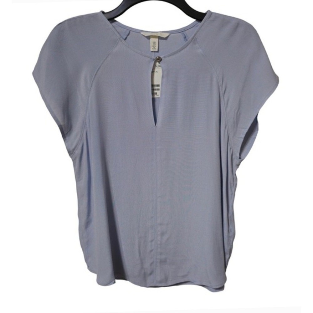 HM Women Periwinkle Blue Keyhole Button Blouse Short Sleeve Viscose Top S New